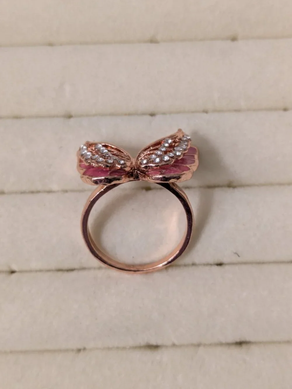 New!  Size 9 1/2 Pink Butterfly Ring Rose Gold Tone